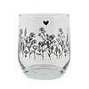 Waterglas 300ml met zwarte bloemen