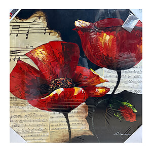 Canvas Schilderij Bloem met bladmuziek