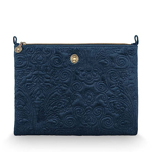 Cosmetic Flat Pouch Large Velvet Quilted Days Blue