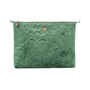 Cosmetic Flat Pouch Large Velvet Quilted Green