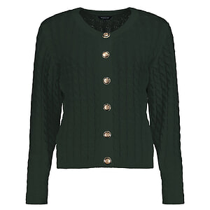 Damesvest Crew Neck Cable Dark Green
