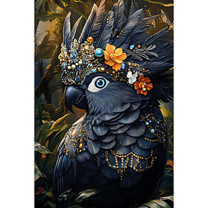 Glasschilderij Papegaai met sierraden 80x120
