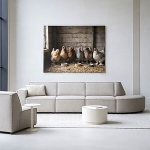 Glasschilderij The Chicken Barn 80x120