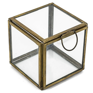 Glazen doosje met deksel vierkant goud