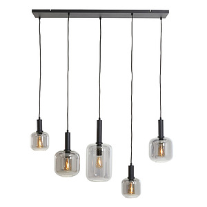 Hanglamp 5L LEKAR zwart + smoke glas