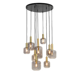 Hanglamp 9L Lekar antiek brons smoke glas