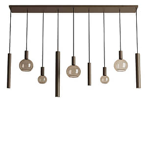 Hanglamp Riva recht 9 lichts platinum