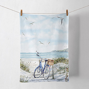 Keukenhanddoek Fiets op het strand