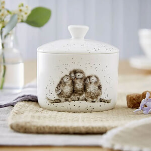 Kleine voorraad pot met deksel en uil