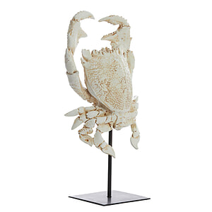 Ornament op voet Crab gebroken wit