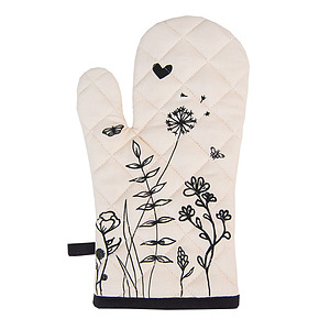 Ovenhandschoen Beige zwart bloemen