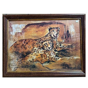 Schilderij Glas met Lijst Luipaarden liggend