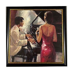 Schilderij met Lijst Girl in red piano