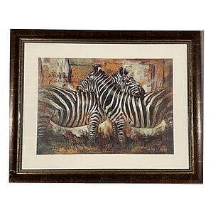 Schilderij met Lijst Zebra knuffelend