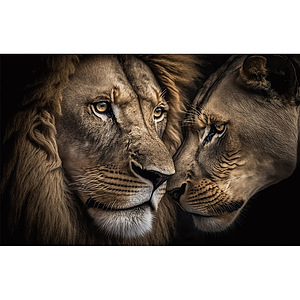 Schilderij tempered glas leeuw en leeuwin