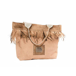 Shopper Pigskin, koehuid, beige met veren