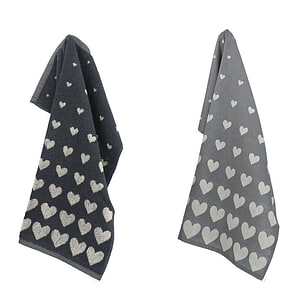 Thee- en keukendoek hearts Anthracite