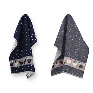 Thee- en keukendoek set met kippen dark Blue