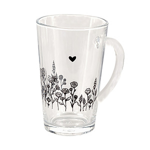 Thee/koffie mok 250ml met zwarte bloemen