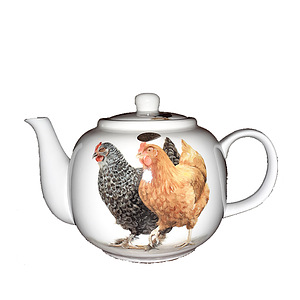 Theepot met 2 kippen