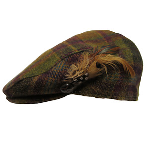 Tweed Flat Cap Wine/Olive check