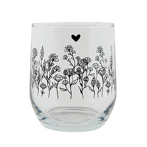 Waterglas 300ml met zwarte bloemen