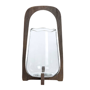 Windlicht Anosy glas hout donker bruin L