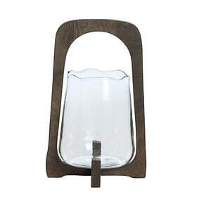 Windlicht Anosy glas hout donker bruin M