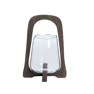 Windlicht Anosy glas hout donker bruin S
