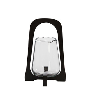 Windlicht Anosy glas hout zwart L