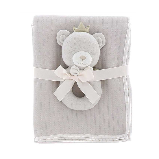 Baby deken+rammelaar beer beige 1