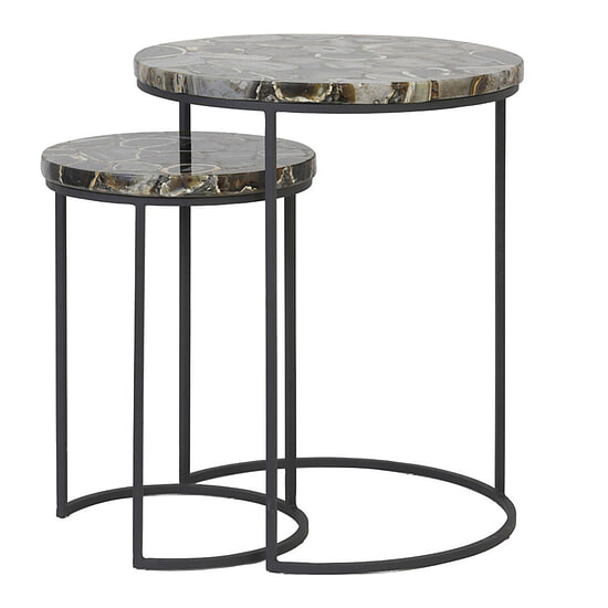 Bijzettafel set van 2 Axat Agaat bruin zwart 1