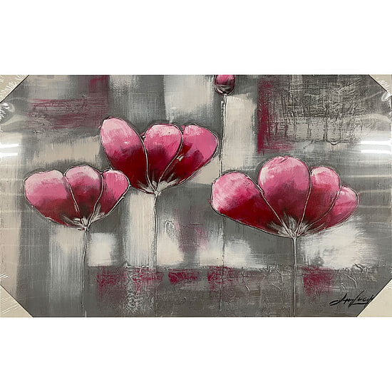 Canvas Schilderij Flowers grijs roze 1