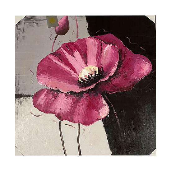 Canvas Schilderij Klaproos Roze zwart 1
