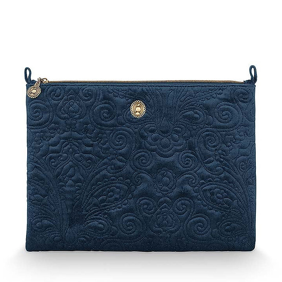 Cosmetic Flat Pouch Large Velvet Quilted Days Blue 1