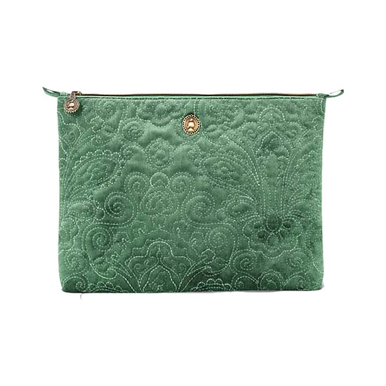 Cosmetic Flat Pouch Large Velvet Quilted Green 1