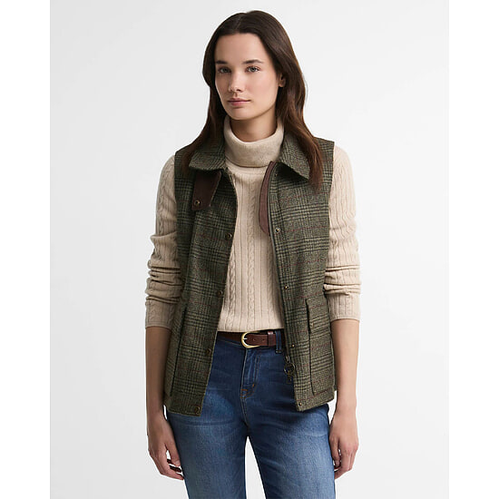 Dames Gilet Joyce Wool Olive Prince of wales