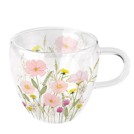 Dubbelwandig glas Pastel Flowers Pink 0.2L 1