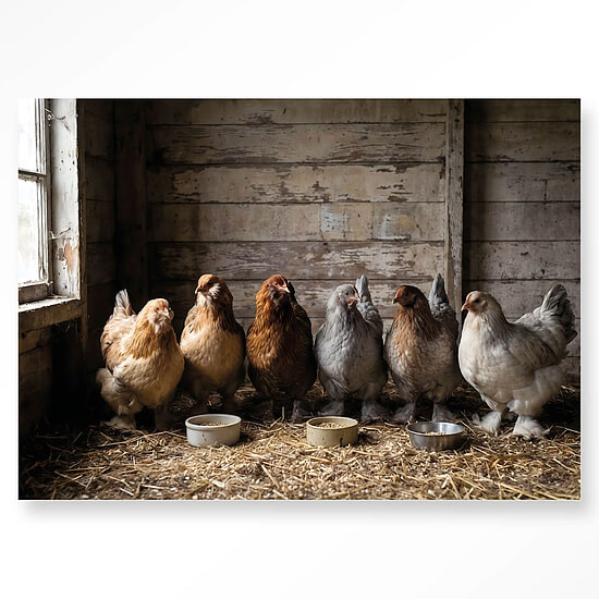 Glasschilderij The Chicken Barn 80x120 1