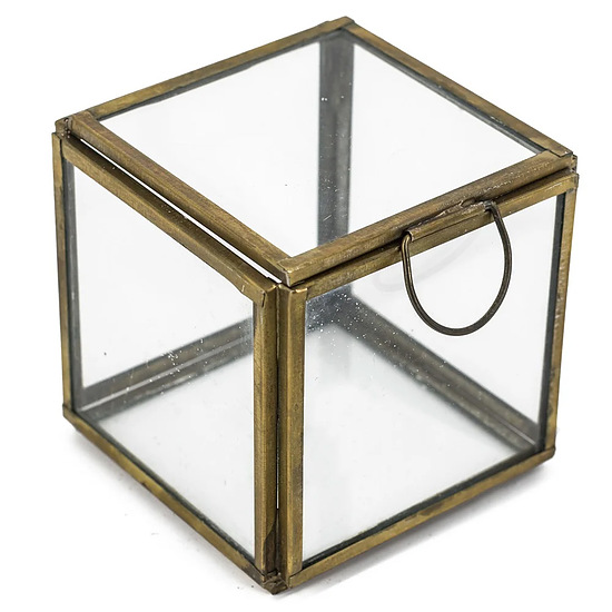 Glazen doosje met deksel vierkant goud 1
