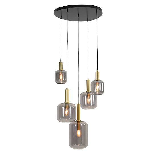 Hanglamp 5L Lekar antiek brons met smoke glas 1