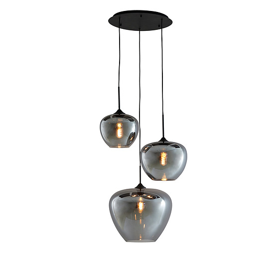 Hanglamp Mayson glas smoke - mat zwart rond 1