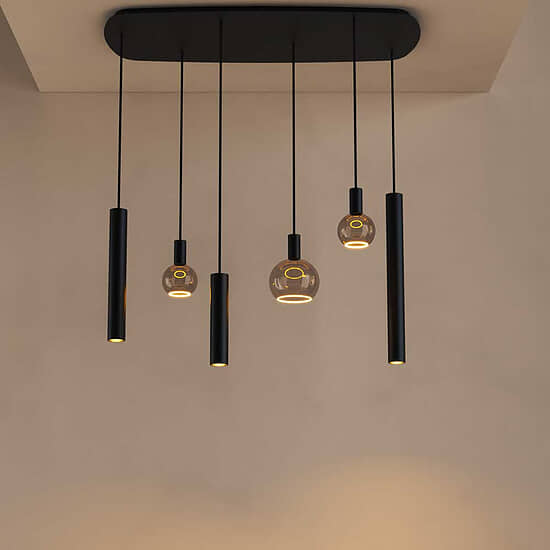 Hanglamp Riva deens ovaal zwart 6 lichts