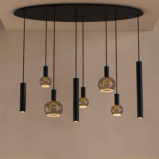 Hanglamp Riva ovaal zwart 8 lichts