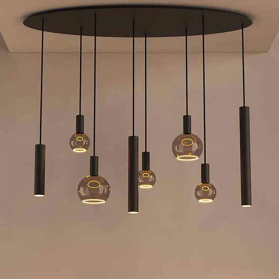 Hanglamp Riva ovaal zwart 8 platinum