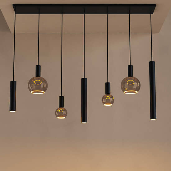 Hanglamp Riva recht 7 lichts zwart