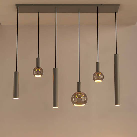 Hanglamp Riva recht 6 lichts quartz 