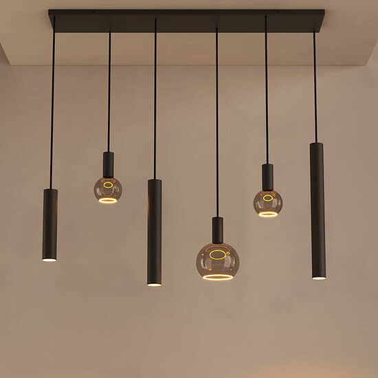 Hanglamp Riva recht 6 lichts platinum
