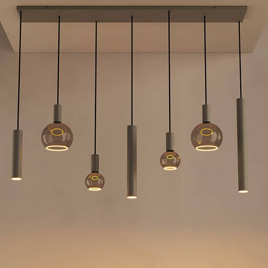 Hanglamp Riva recht 7 lichts quartz