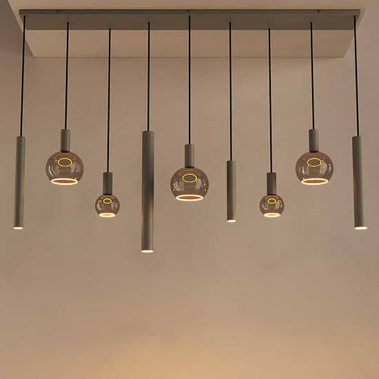 Hanglamp Riva recht 9 lichts quartz 